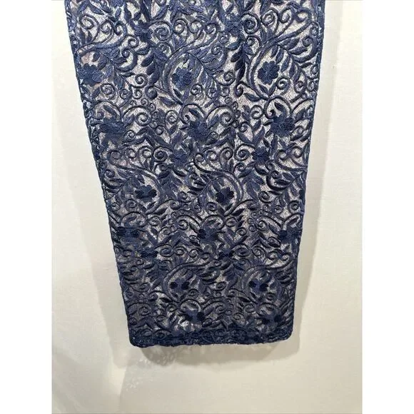 NEW $268 JS Collections [ 4 ] Daniela Bow Tea Length Dress Navy Blue/Blush Q1050